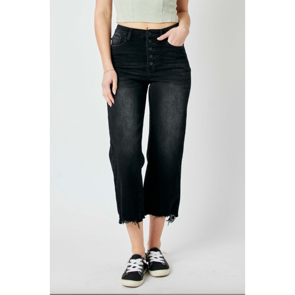 Judy Blue 88829 HW Black Destroyed Crop Jeans NWT 24W